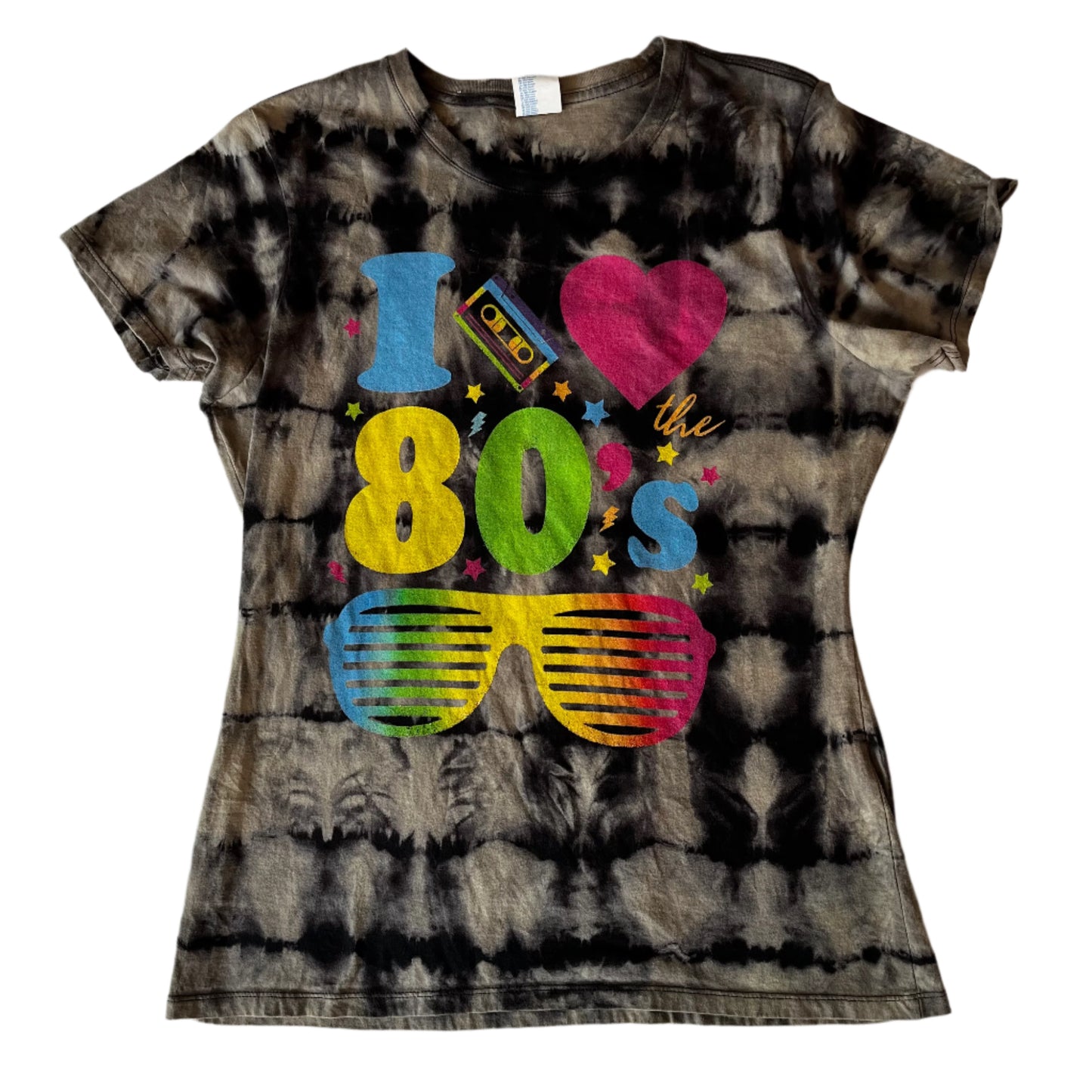 I Love the 80's Upcycled Tie Dye T Shirt SIZE L